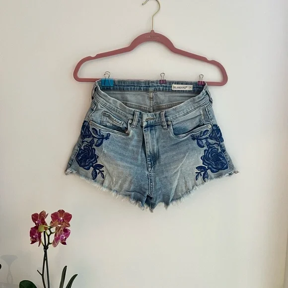 Blank NYC Light Blue Jean Shorts with Dark Blue Embroidery - Picture 2 of 7